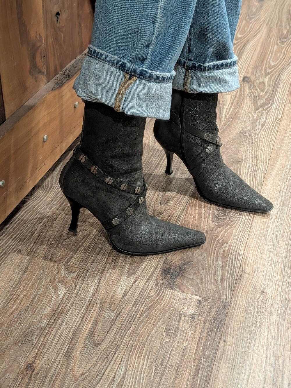 Donald J. Pliner Charcoal Gray Suede Pointed-Toe Stiletto Ankle Boots